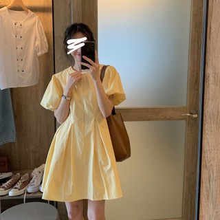 Đầm dáng rộng màu trơn xếp ly phong cách đơn giản hợp thời trang