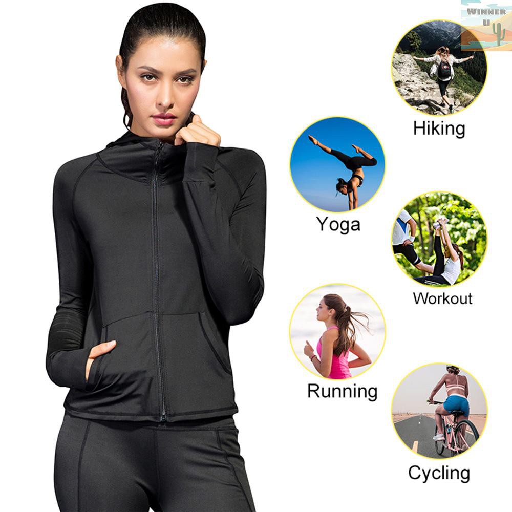 🏆WinnerYou Women Full-zip Hooded Jackets Sport Hoodie Raglan Long Sleeves Pockets Workout Running Exercise Gym Track Sweatshirt Casual Tops Activewear