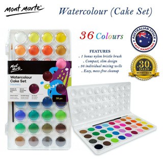 [SUMMER] Bộ Màu Nước Nén MONT MARTE – Kèm 1 cọ, 1 bảng và lỗ pha màu tương ứng (Watercolour Cake Set Mont Marte)