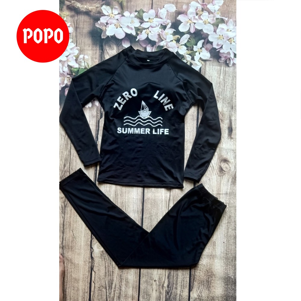 Bộ đồ bơi áo tay dài quần dài cao cấp chất thun xịn đường may chắc chắn họa tiết chữ in trong bộ sưu tập bồ đi biển POPO | BigBuy360 - bigbuy360.vn