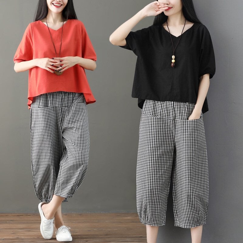 Bộ Đồ Nữ- Sét Trang Phục, Áo chất đũi, quần chất chéo thái,.Phom rộng, kiểu dáng cực xinh