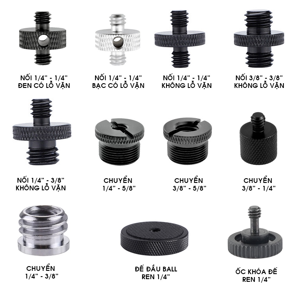 ỐC CHUYỂN REN 1/4 – 3/8 – 5/8 INCH CHO MÁY ẢNH