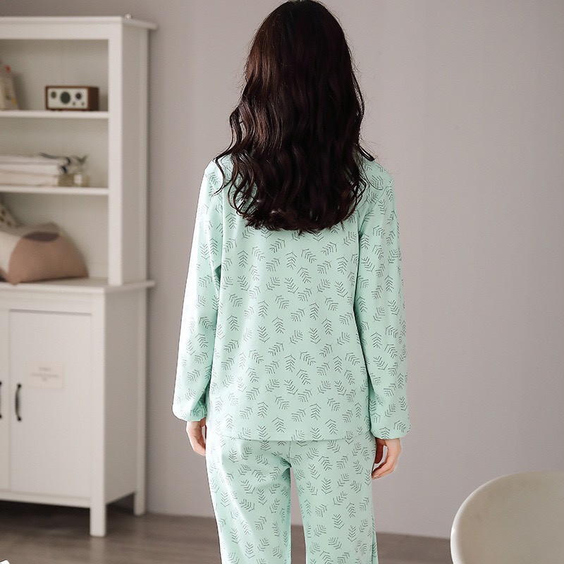 Bộ pijama cổ bèo cotton thu đông mặc nhà Quảng Châu cao cấp co giãn 4 chiều