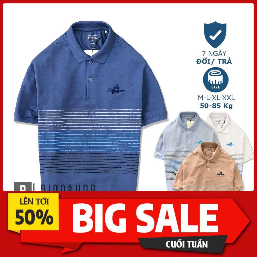 Áo thun nam polo đẹp thân phối kẻ sọc ngang Adventure RSP056AV - Áo phông nam có cổ Riooshop ྇