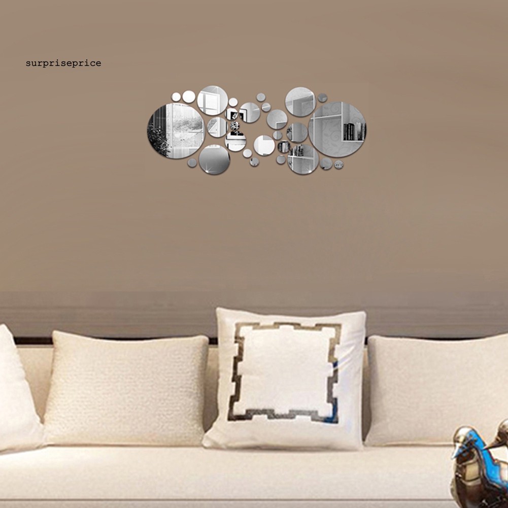 Set 30 Miếng Dán Tường Hình Tròn Tráng Gương 3d Độc Đáo Tiện Lợi