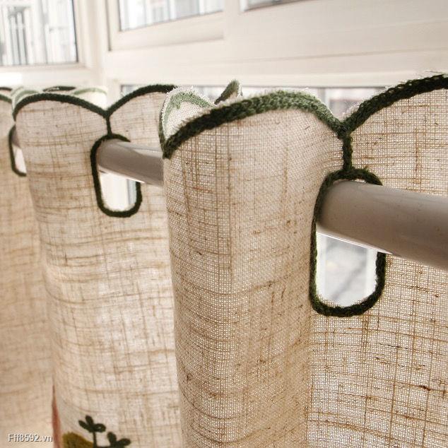 Rèm ngắn vải cotton pha thêu họa tiết trang trí nhà bếp quán cà phê