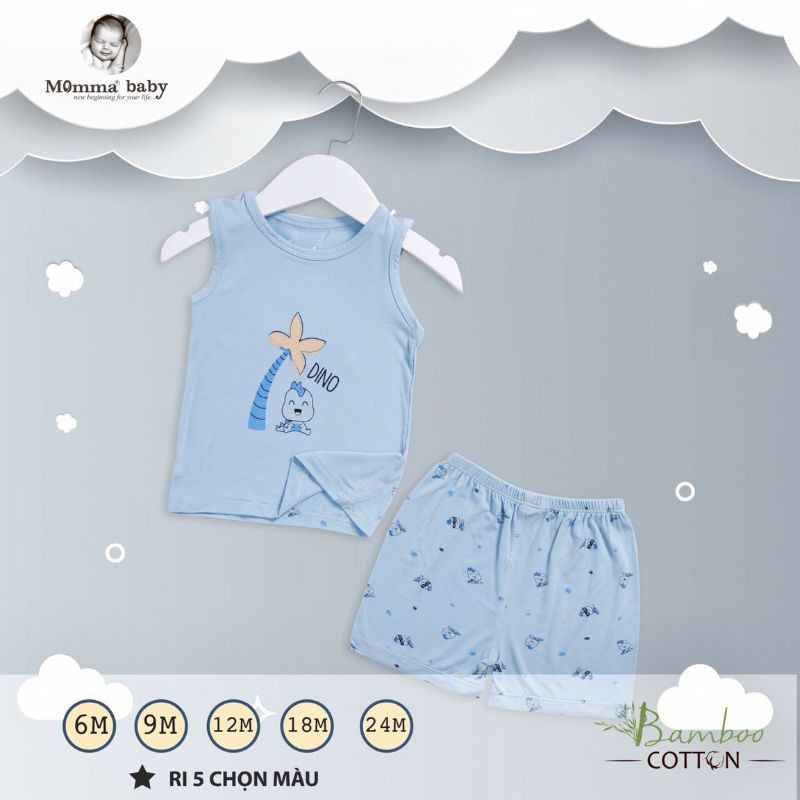 momma baby bộ ba lỗ , bộ xát nách vải bamboo sợi tre mềm mịn mát cho bé trai và gái thoả sức hè