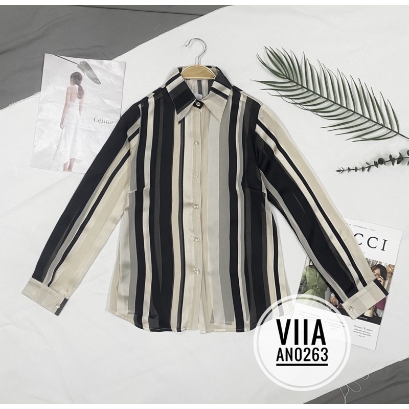 Sơ mi Voan tơ Sọc đen Vàng sành điệu AN0263 VIIA DESIGN