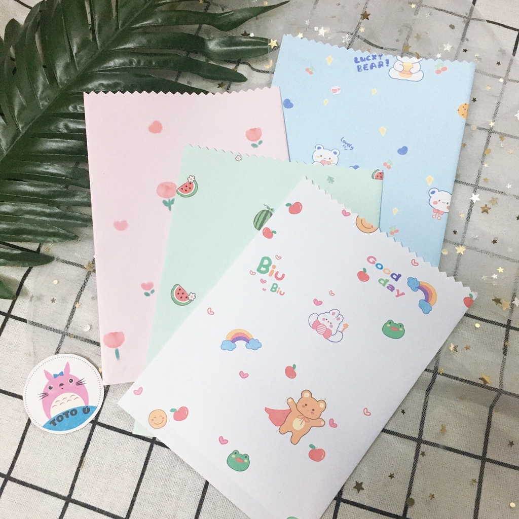 Túi giấy mini hoạt tiết dễ thương kèm sticker &quot;Thank you&quot; 17 x 12cm (mẫu ngẫu nhiên)