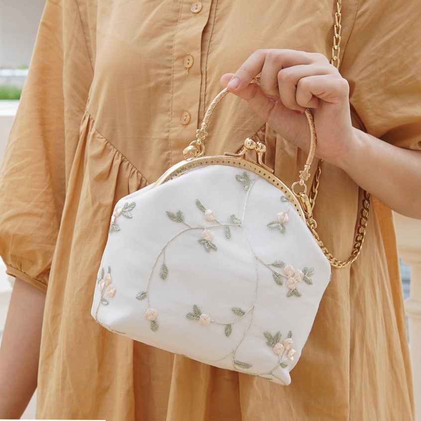 Faya - Túi xách cluth thêu hoa tiểu thư T1163