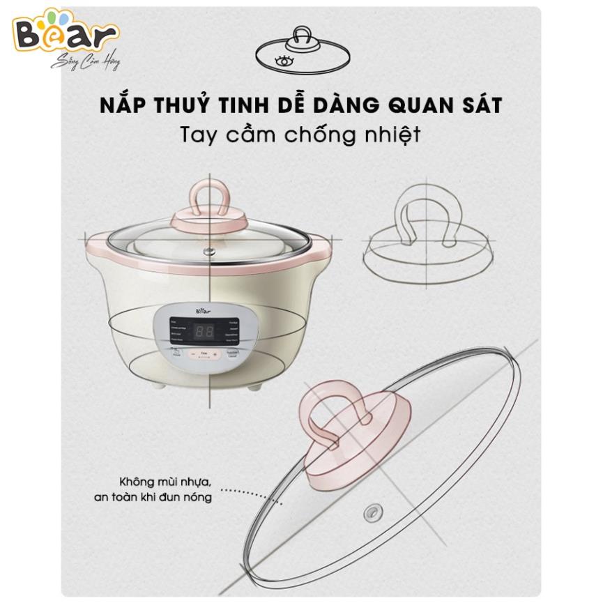 Nồi Nấu Chậm Bear SUBE002 1.6L Nồi Nấu Cháo, Chưng Yến Bear Bản Quốc Tế Bảo Hành 18 Tháng