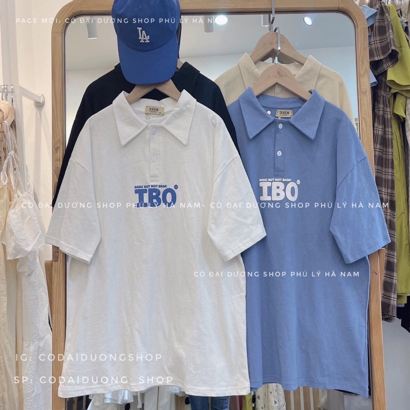Áo Polo Unisex Tay Lỡ Form Rộng In Chữ IBO Vải Thun Cotton Dày Dặn Phong Cách Hàn Quốc – Anh Ribi Store