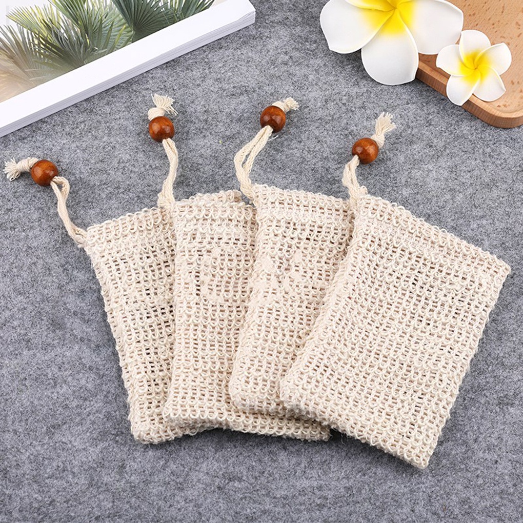 Linen Soap Bag Bathroom Shower Bathing Foaming Massage Bag Exfoliating Cleanser Soap Scrub Mesh Pouch broxah