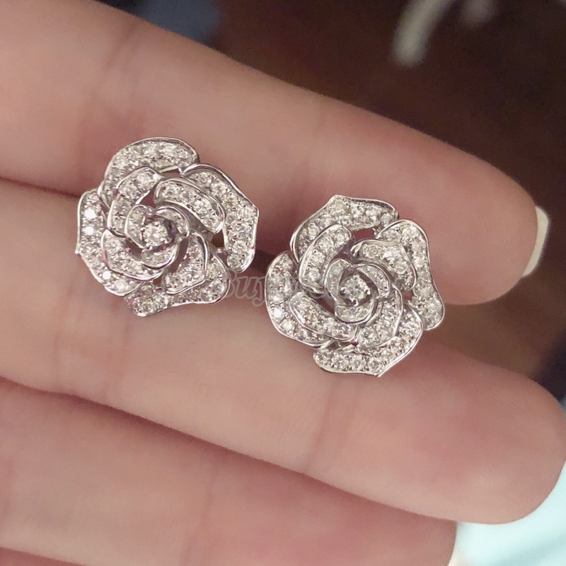Khuyên Tai Hình Hoa Trà Rỗng Đính Đá Zircon Thời Trang Phong Cách Cổ Điển Quà Tặng Valentine