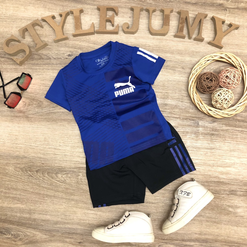 SIZE 1-10  ĐỒ BỘ BÉ TRAI THỂ THAO NGẮN TAY VẢI THUN LẠNH IN CHỮ PUM-A