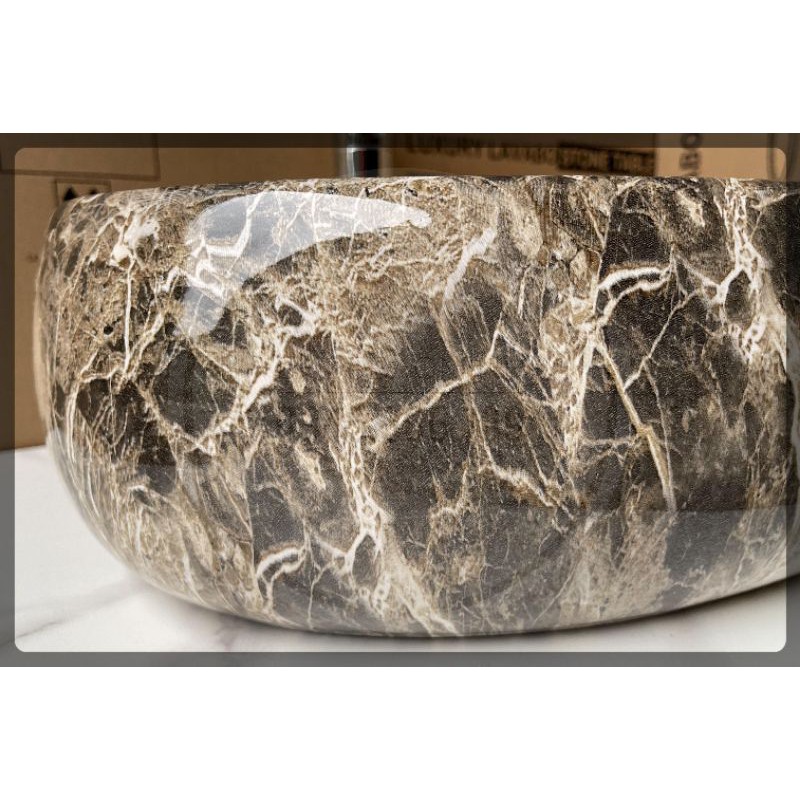 Chậu rửa mặt - Lavabo elip đặt bàn hoa văn vân đá nâu đen cao cấp, kích thước  50x31cm.