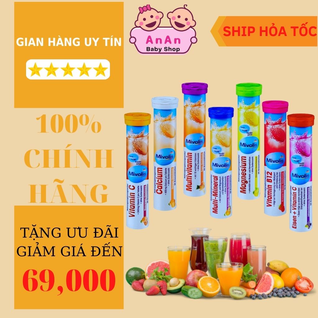 Viên Sủi Mivolis Vitamin C và các vị khác Hỗ trợ tăng cường hệ miễn dịch 20 Viên của Đức