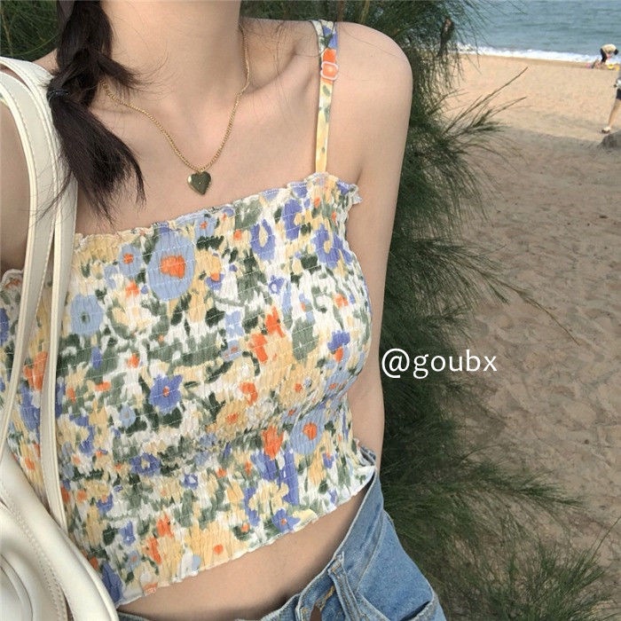 COZOK Áo Voan Hoa Hai Dây Dáng Ngắn Dễ Phối Đồ Cho Nữ