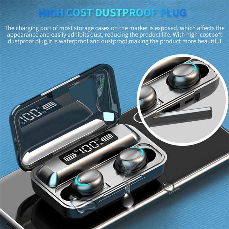 Tai nghe F9-8Bluetooth Tai nghe không dây có micrô Tai nghe thể thao chống nước Hộp sạc v5.0