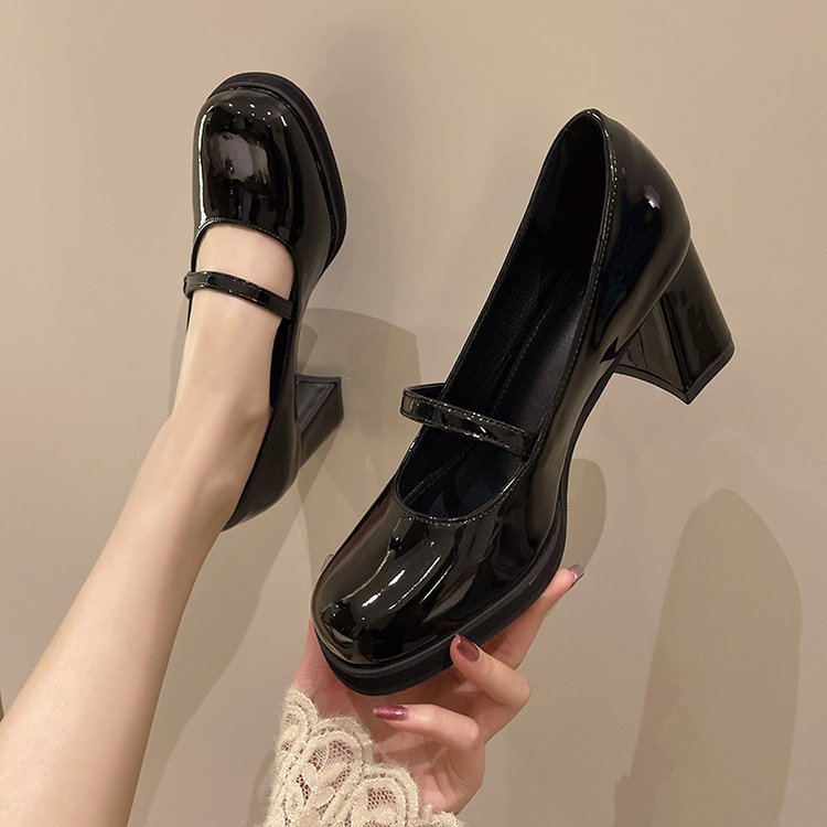 Giày Cao Gót Màu Đen Đế Dày Phong Cách Lolita Pháp Cho Nữ