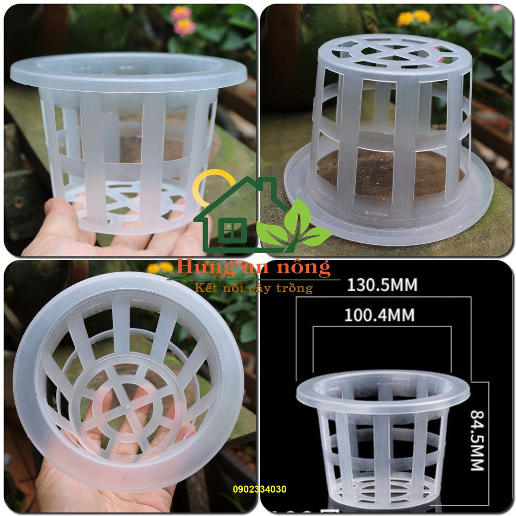 10 rọ nhựa lớn lỗ thưa trồng thuỷ canh, cây thuỷ sinh size 13x10x8.5cm