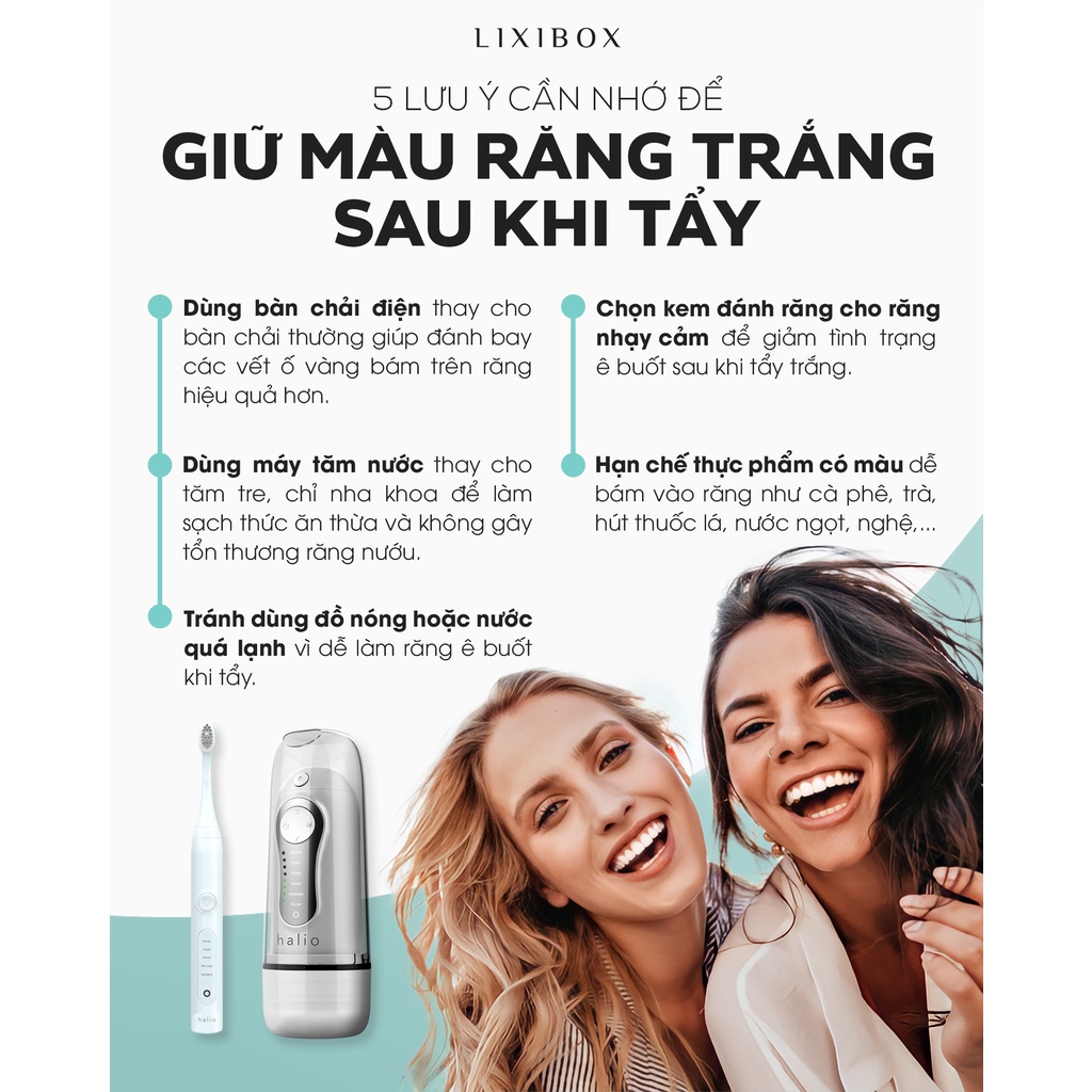 Combo Bàn Chải Điện Halio Whitening Toothbrush Tím &amp; Tăm nước Halio Water Flosser