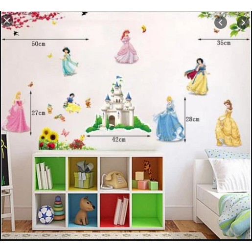 Decal trang trí dán tường lâu đài và công chúa siêu đẹp