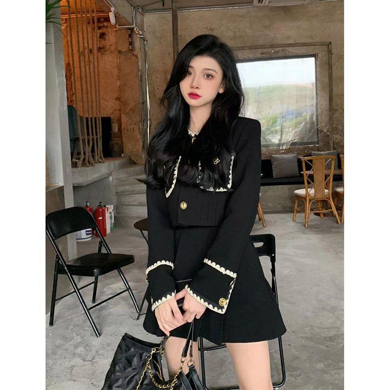 Bộ Áo Khoác + Chân Váy Ngắn Lưng Cao Màu Đen Thời Trang Mùa Thu 2022 Chất Lượng Cao Cho Nữ Xiaoxiang