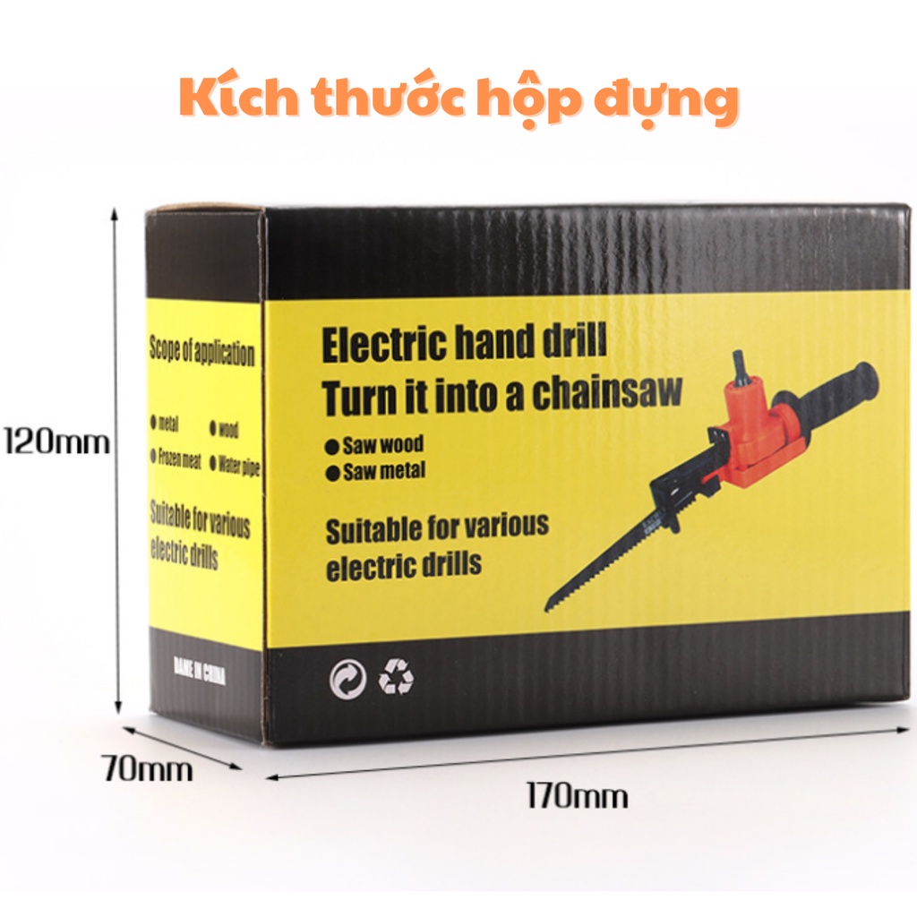 Bộ chuyển đổi máy khoan cầm tay sang máy cưa kiếm mini tặng kèm 2 lưỡi cưa