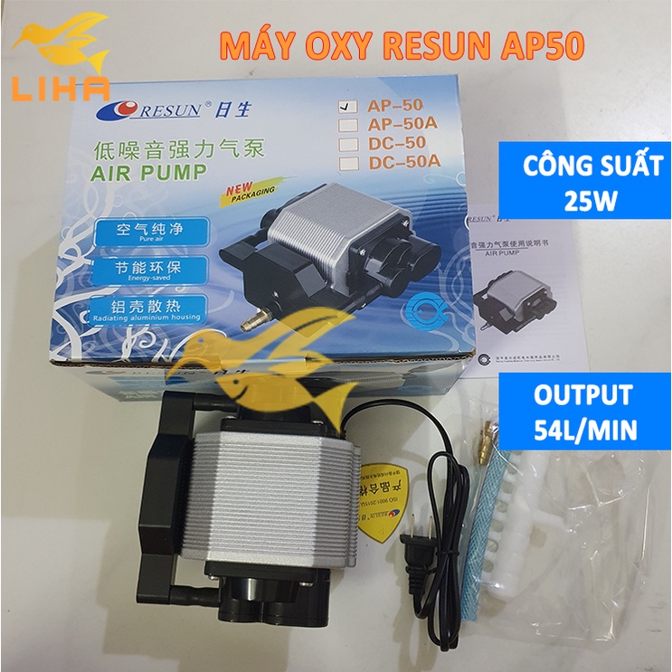 Máy Sủi Oxy Resun AP50 (25W-54Lít/Phút) - Sủi Khí Oxi Vỏ Nhôm Siêu Êm Siêu Mạnh