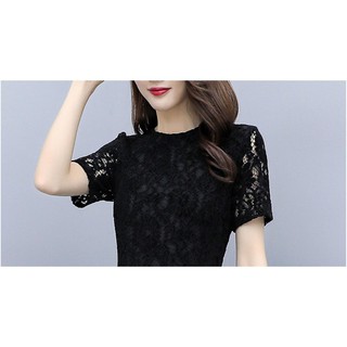 Đầm maxi dáng dài phối ren màu đen cỡ lớn