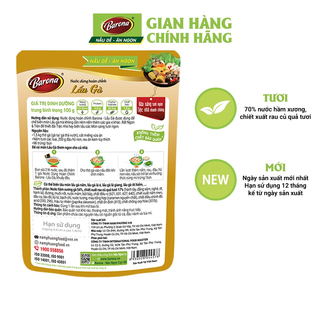 Nước Dùng Lẩu Gà Barona 140g tươi ngon chuẩn vị không cần nêm nếm