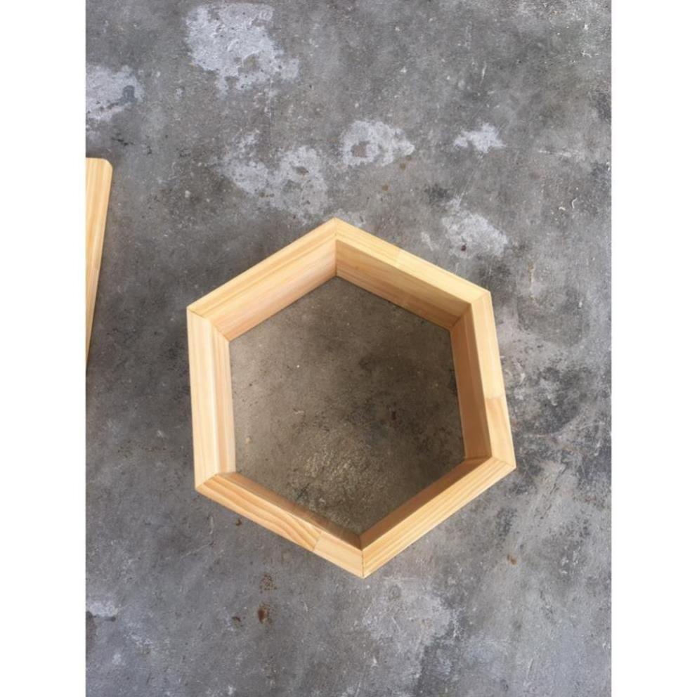 Bộ 6 kệ gỗ treo tường hình lục giác + 3 thanh ngang 40cm kết hợp gỗ thông kệ đựng đồ