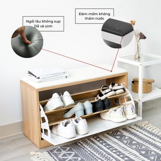 TỦ GIÀY THÔNG MINH PUCA 3 NGĂN KÈM GHẾ NỆM DA CAO CẤP ĐỂ ĐƯỢC GIÀY CAO GÓT SIÊU TIỆN LỢI