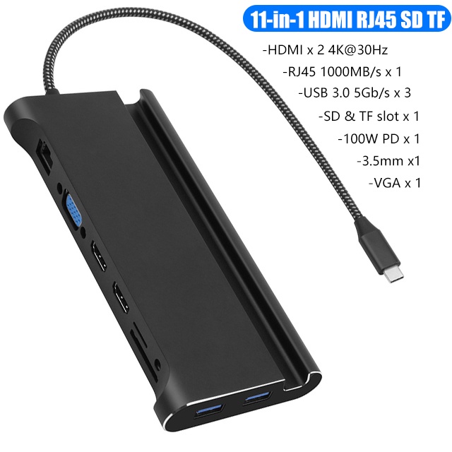 Hub GOOJODOQ chuyển đổi chia cổng 11 USB Type C sang USB HDMI RJ45 thích hợp cho Macbook Pro