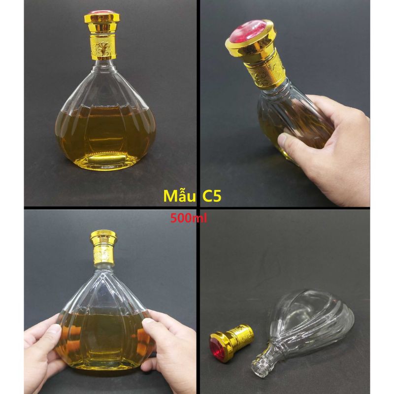 Chai thủy tinh 500ml nắp vàng hột đỏ