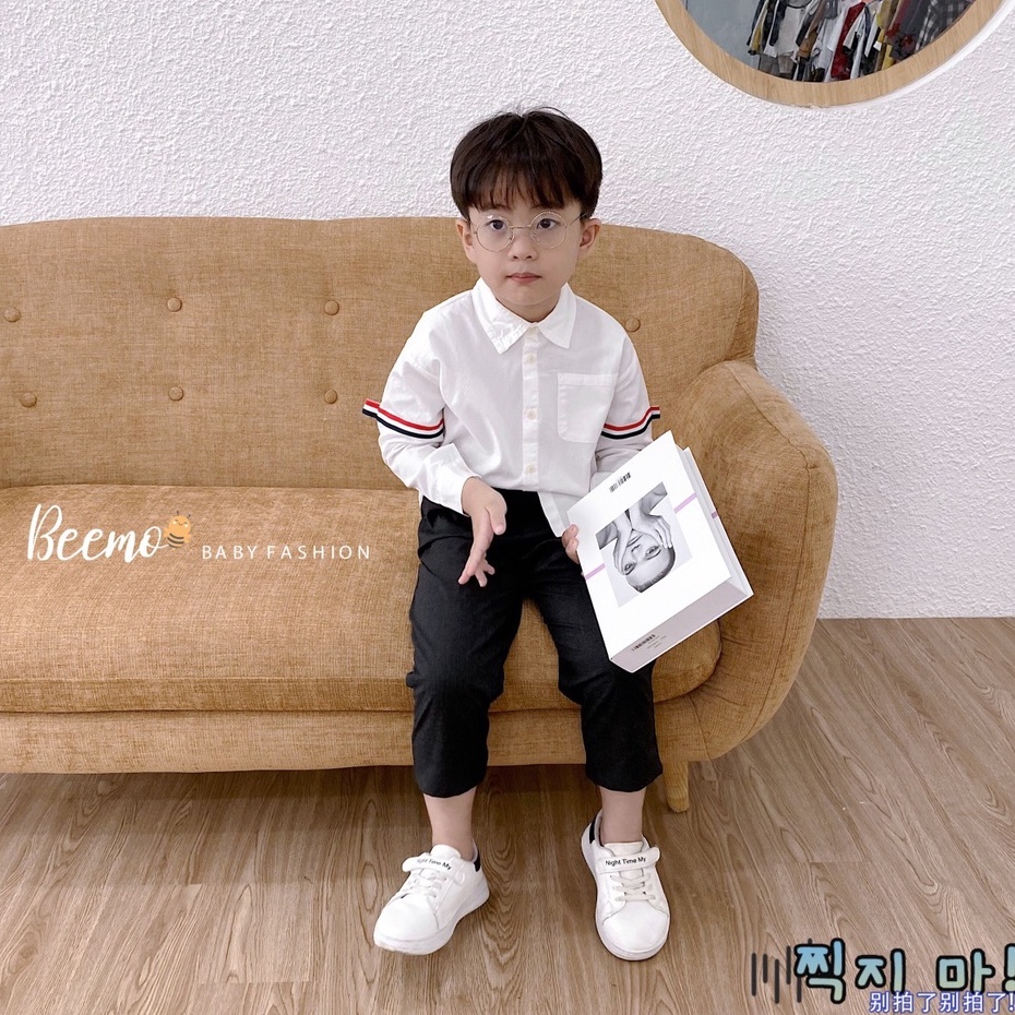 Bộ sơ mi dài tay cho bé trai BEEMO, Chất liệu thô lụa,quần tech B207