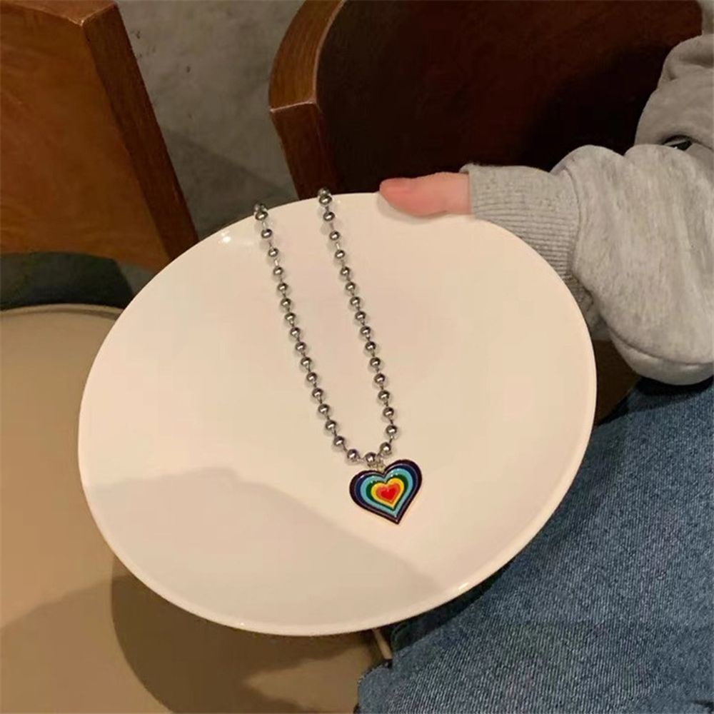 Vòng cổ Mặt Trái Tim Màu Cầu Vồng Thời Trang Dành Cho Nữ