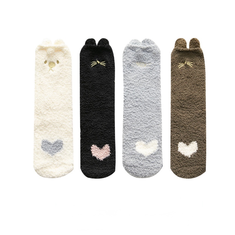 1 Đôi Tất Lông Cừu San Hô Giữ Ấm Hình Hoạt Hình Đáng Yêu