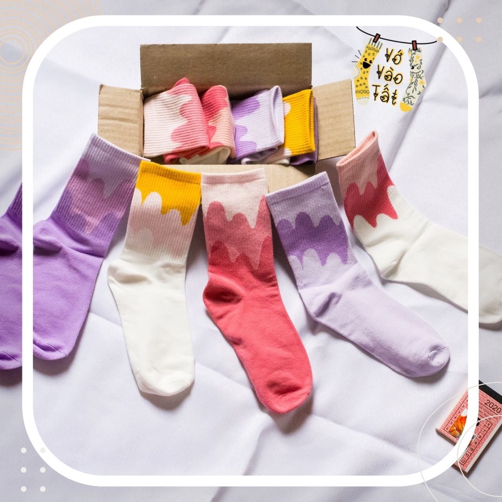 TẤT VỚ NỮ CỔ CAO SÓNG MÀU XEN KẼ CÁ TÍNH