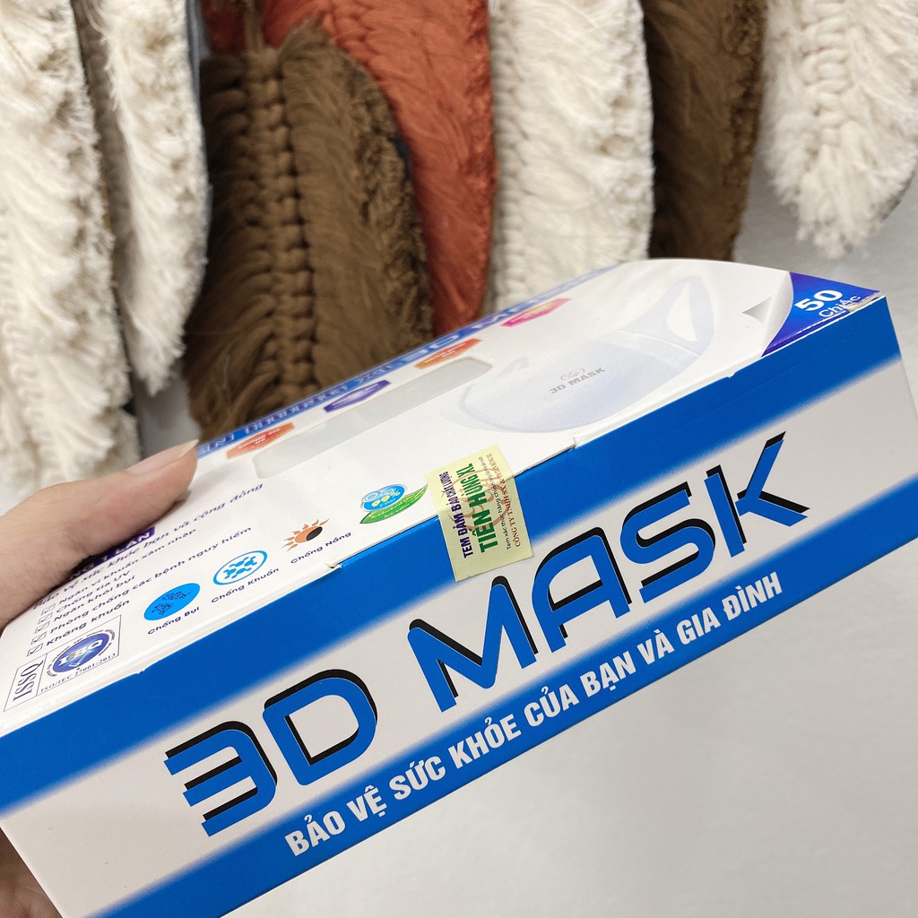Khẩu trang 3D mask chính hãng kháng khuẩn màu trắng kiểu hàn quốc hộp 50 cái