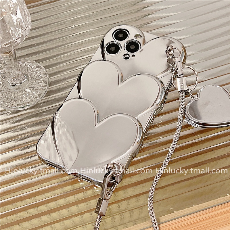 Ốp Điện Thoại Silicone Mặt Gương Hình Trái Tim Cho Apple 14pro Max Iphone13 / 12 New 11 14pro X XR 14plus