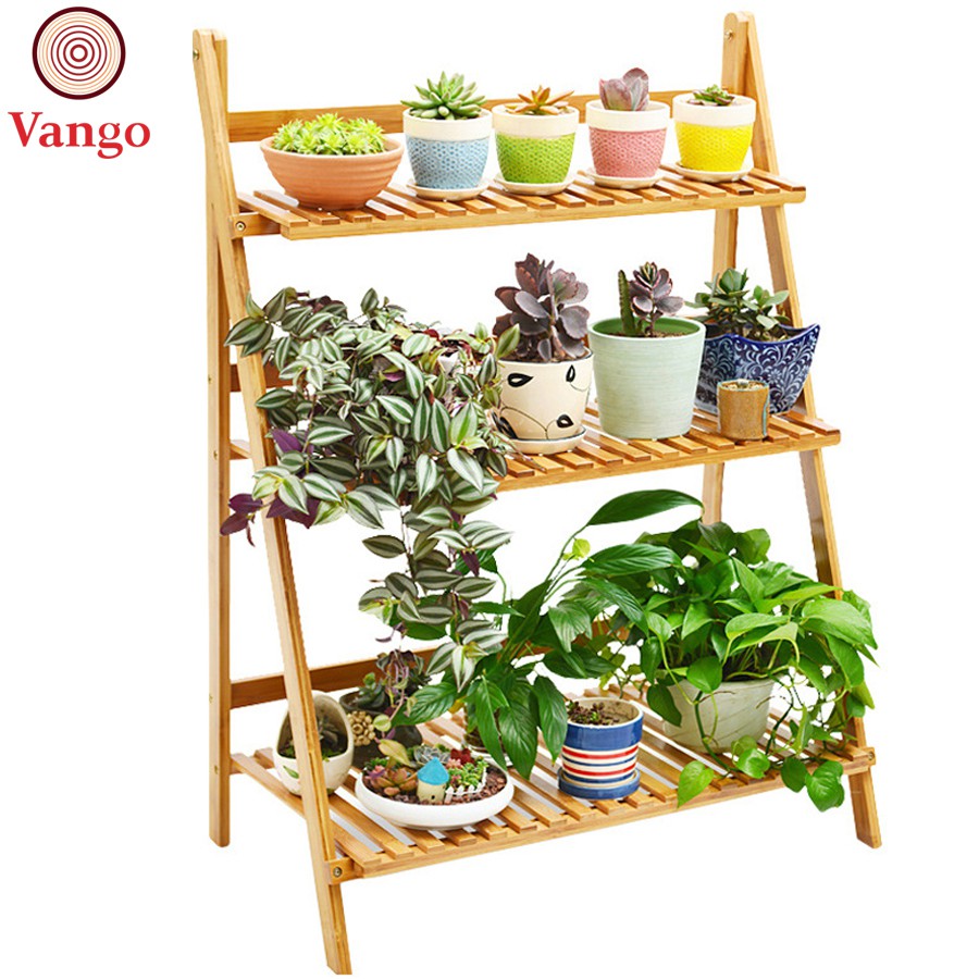 Giá Để Chậu Hoa Cây Cảnh Gỗ Tre Tự Nhiên VANGO V15 - Đa Năng 3 Tầng, Nội Thất Phòng Khách, Ban Công Sang Trọng