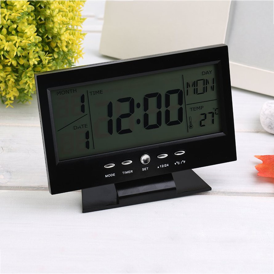 Đồng Hồ Báo Thức Để Bàn Màn Hình Lcd Điều Khiển Bằng Giọng Nói