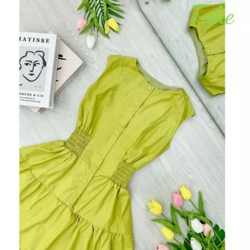 ĐẦM NHÚN THUN EO CÀI NÚT THẬT 3 màu rực rỡ đi làm,đi tiệc,dạo phố trẻ trung