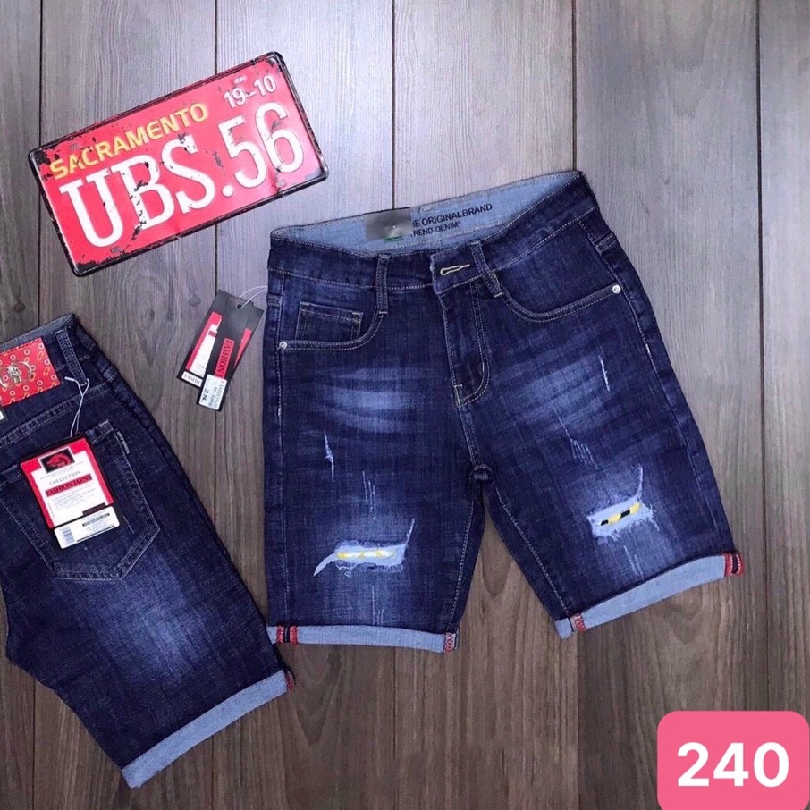 Quần short đùi jean nam xanh đậm rách gối chất bò cao cấp co dãn 4 chiều cực đẹp, quần rin nam HD17 Mẫu Mới