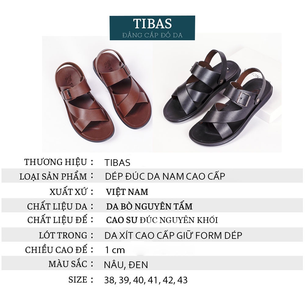 Dép Da Nam Quai Chéo TIBAS, Dép Đế Đúc Siêu Bền Đẹp