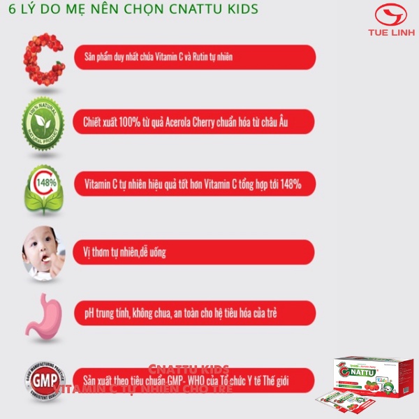 Vitamin C CNATTU KIDS TUỆ LINH - Giúp tăng đề kháng cho trẻ, bổ sung vitamin C - Hộp 20 gói