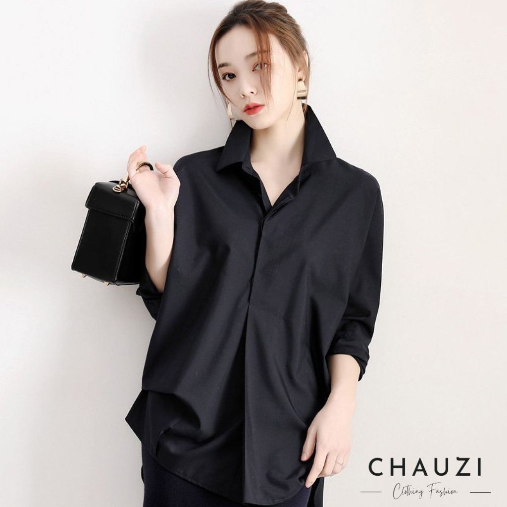 Áo sơ mi nữ CHAUZI sơ mi nữ form rộng chất liệu lụa mềm mại kiểu dáng basic rất dễ phối đồ thời trang Hàn Quốc SM02