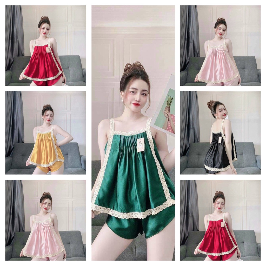 Đồ bộ áo hai dây đùi lụa satin cô gái fom dưới 55kg siêu hot